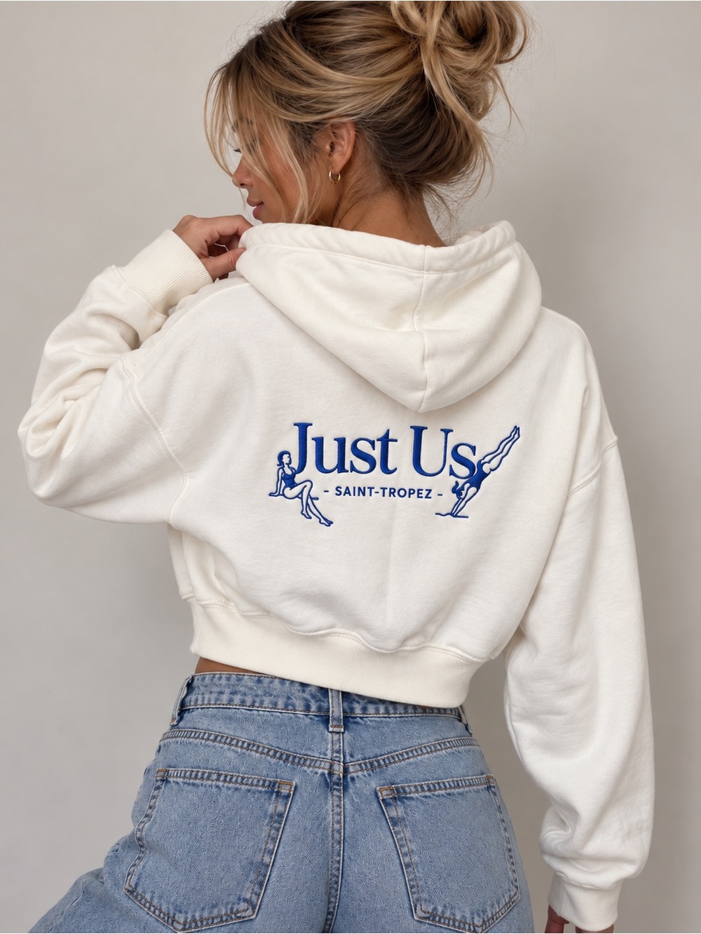 Kith Women’s Just Us Saint-Tropez Cropped Zip Hoodie White and Blue Size M